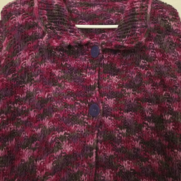 Vintage Hand Knit Collared 2-Button Vest in Pink Rose Gray Space-Dye Pattern - Picture 5 of 7